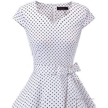 50's Vintage Dresses for Women with Belt Black White Small Black Dot 2XL