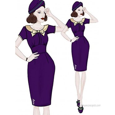 AISIZE Women's 1940s Vintage Cute Golden Bow Bodycon Wiggle Dress