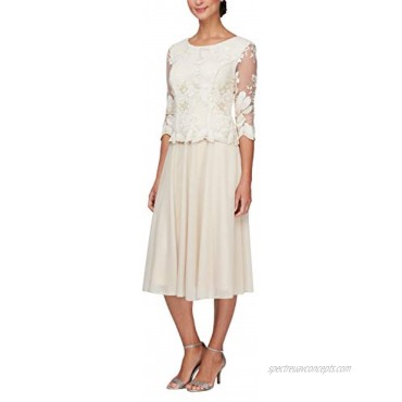 Alex Evenings womens Tea Length Sequin Mock Dress Petite and Regular