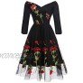 Aofur Women's Vintage Style Rose Embroidered 1950s Rockabilly Evening Party Lace Swing Tea Dress A Line Dresses