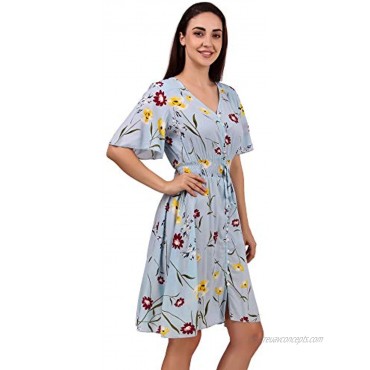 BoheeWohee Women Bohemian 100% Cotton Rayon Button-Up Split Printed Flowy Party Summer Dress