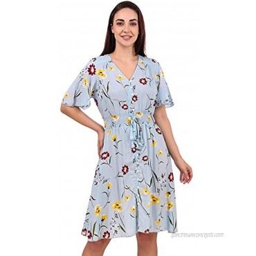 BoheeWohee Women Bohemian 100% Cotton Rayon Button-Up Split Printed Flowy Party Summer Dress