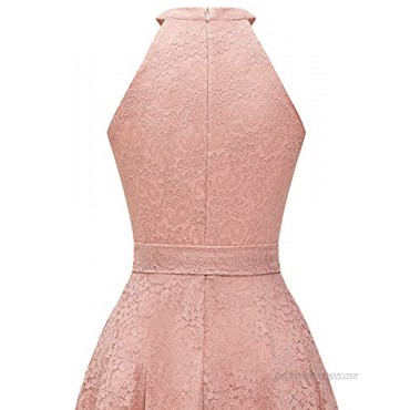 Dressystar Women's Halter Floral Lace Dress Swing Bowknot A-Line Cocktail Wedding Gown