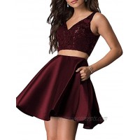 HofnDolce Women's V-Neck Two Piece Dress Sequin Short With Pockets Prom Gowns