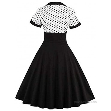 KILLREAL Women's Vintage Style 1950's Retro Short Sleeve Polka Dot Printed Swing Cocktail Dress Black 3X-Large