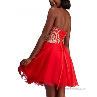 Manfei Short Prom Dress Bridesmaid Party Gowns Gold Appliques Red One Size 4