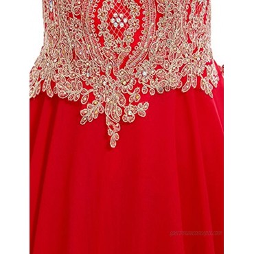 Manfei Short Prom Dress Bridesmaid Party Gowns Gold Appliques Red One Size 4
