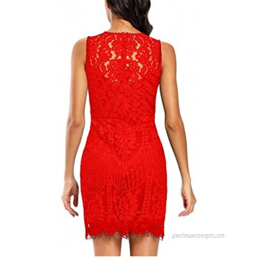 MSLG Women's Elegant Floral Lace Sleeveless Short Wedding Guest A-line Cocktail Party Dress 975