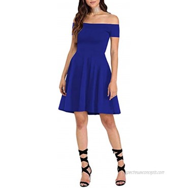 Sarin Mathews Womens Off The Shoulder Dress Short Sleeve Sexy Homecoming Summer Cocktail Party Skater Dresses