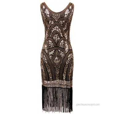 VIJIV 1920s Vintage Inspired Sequin Embellished Fringe Prom Gatsby Flapper Dress