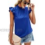 Angashion Women's Tops Casual Floral Print Cap Sleeve Ruffle Neck Loose Babydoll Shirt Blouse Tunic Top 2126 Blue M