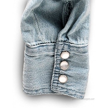 AvaCostume Women's Long Sleeve Double Pocket Slim-fit Jean Denim Shirt