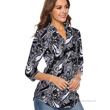CEASIKERY Women's 3 4 Sleeve Floral V Neck Tops Casual Tunic Blouse Loose Shirt 008