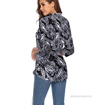CEASIKERY Women's 3 4 Sleeve Floral V Neck Tops Casual Tunic Blouse Loose Shirt 008