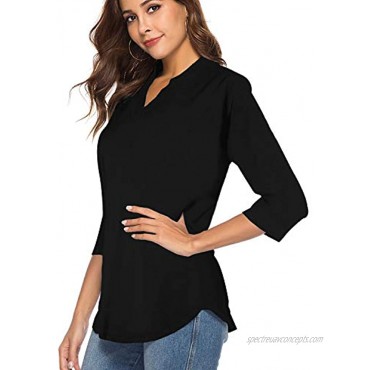 CEASIKERY Women's 3 4 Sleeve V Neck Tops Casual Tunic Blouse Loose Shirt