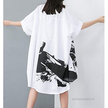 ellazhu Women's Oversized Batwing Sleeves Button-Down High Low Top Shirt Dresses for Summer GY1827 A