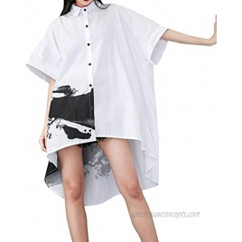 ellazhu Women's Oversized Batwing Sleeves Button-Down High Low Top Shirt Dresses for Summer GY1827 A