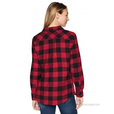 Essentials Women's Classic-Fit Long-Sleeve Lightweight Plaid Flannel Shirt