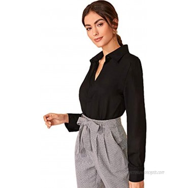 Floerns Women's Long Sleeve Button Up Shirts Chiffon Office Work Blouse Top