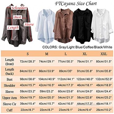 FTCayanz Women's Casual Linen Blouses Tops V Neck Long Sleeve Button Down Shirts