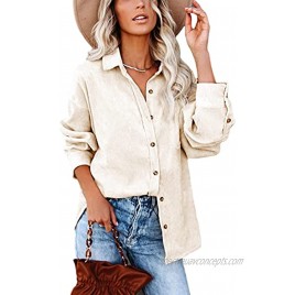 Himosyber Women's Casual Loose Fit Oversize Solid Corduroy Lapel Button Shacket Jackets Shirt