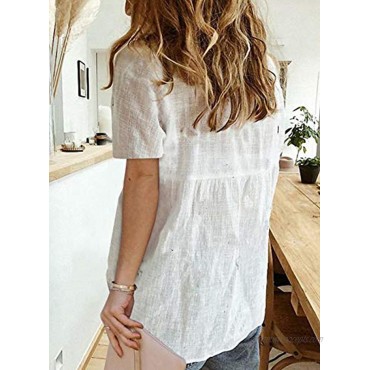 HOTAPEI Sexy White Blouses for Women Casual V Neck Solid Color Womens Short Cuffed Sleeve Tops