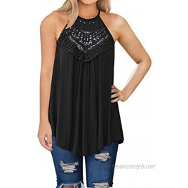 MIHOLL Womens Summer Casual Sleeveless Tops Lace Flowy Loose Shirts Tank Tops