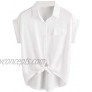 Milumia Women Casual V Neck Collar Knot Hem Button Down Rolled Cuff Short Sleeve Work Blouses Shirt Tops
