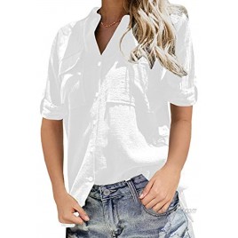 Niitawm Womens Button Down Blouse Shirts Short Sleeve V Neck Casual Loose Collared Tops with Pockets
