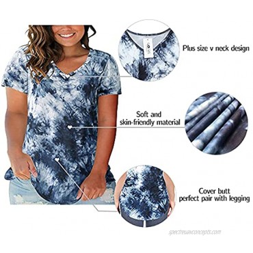 ROSRISS Plus Size Tops for Women Casual Summer T Shirts V Neck Short Sleeve Tunics