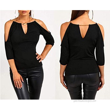 USGreatgorgeous Women’s Open Cold Shoulder Slim Fit Short Sleeve Tee Shirt Casual Blouse Tops