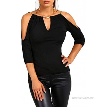 USGreatgorgeous Women’s Open Cold Shoulder Slim Fit Short Sleeve Tee Shirt Casual Blouse Tops