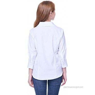 Women's Button Down Shirt 4-Way Stretch V Neck Blouse Wrinkle Resistant & Breathable 3 4 Sleeve Collared Work Top