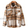 Womens Casual Flannel Wool Blend Plaid Lapel Button Down Long Sleeve Shacket Jacket Coat Winter Loose Oversize Shirts