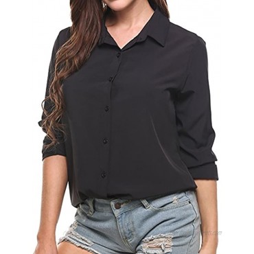 Zeagoo Womens Button Down Shirts Long Sleeve Collared Blouses Business Casual Dress Shirt V Neck Roll Up Sleeve Tops