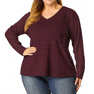 Agnes Orinda Women's Plus Size Tops Loose V Neck Casual Long Sleeve Top Valentine's Day