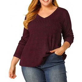 Agnes Orinda Women's Plus Size Tops Loose V Neck Casual Long Sleeve Top Valentine's Day