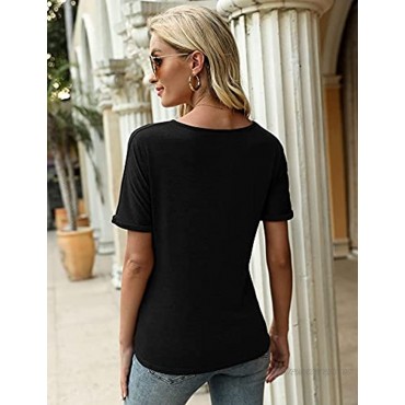 Chriselda Women's Tight Petite Twist Knot Tops Comfy Short Sleeve Knotted Tops Tunic Tank Tee Solid Color T Shirt