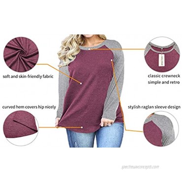 DOLNINE Plus Size Tops for Women Raglan Long Sleeve Tunic Shirts