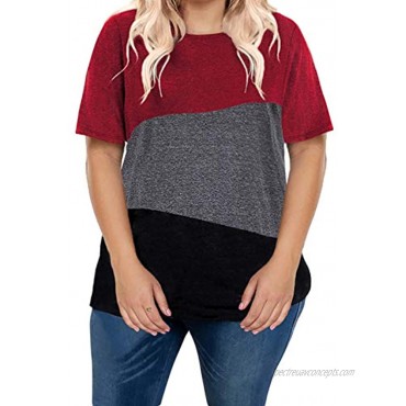Happy Sailed Womens Plus Size Tops Short Sleeve Round Neck Casual Basic Tshirts Solid Tunic Blouses 1X-5X