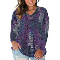IMIDO Womens Tops Plus Size Tie-Dye Floral V Neck Tee Shirts Casual Soft Buttons up Tunic Short Long Sleeve