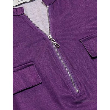 JCZHWQU Women's Zip Up V Neck Short Sleeve Casual Tunic Shirt