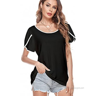 LOLLO VITA Women's T Shirt Short Petal Sleeve Tops Round Neck Basic Shirts Loose Tee Tunic Blouse S-3XL