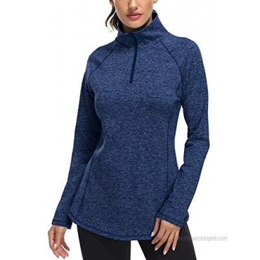 Miusey Womens Quarter Zip Running Pullover Jackets Long Sleeve Workout Tops