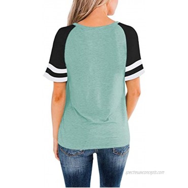 Nirovien Womens Casual Short Sleeve T Shirt Striped Print Color Block Tee Shirt Loose Fit Summer Tops