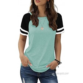 Nirovien Womens Casual Short Sleeve T Shirt Striped Print Color Block Tee Shirt Loose Fit Summer Tops