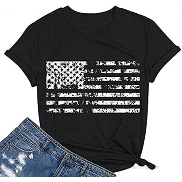 oten Womens American Flag Print T-Shirt 4th of July Patriotic Shirt Casual Stars Stripes Print Tops Tees