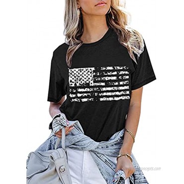 oten Womens American Flag Print T-Shirt 4th of July Patriotic Shirt Casual Stars Stripes Print Tops Tees
