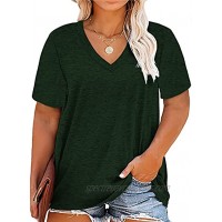 Plus Size Tops Tunics V Neck Short Sleeve Loose Tee Shirts for Women