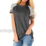 RMCMS Leopard Shirt for Women Detailed Leopard Sleeves Crew Neck Casual Easy Pair Tee Tops